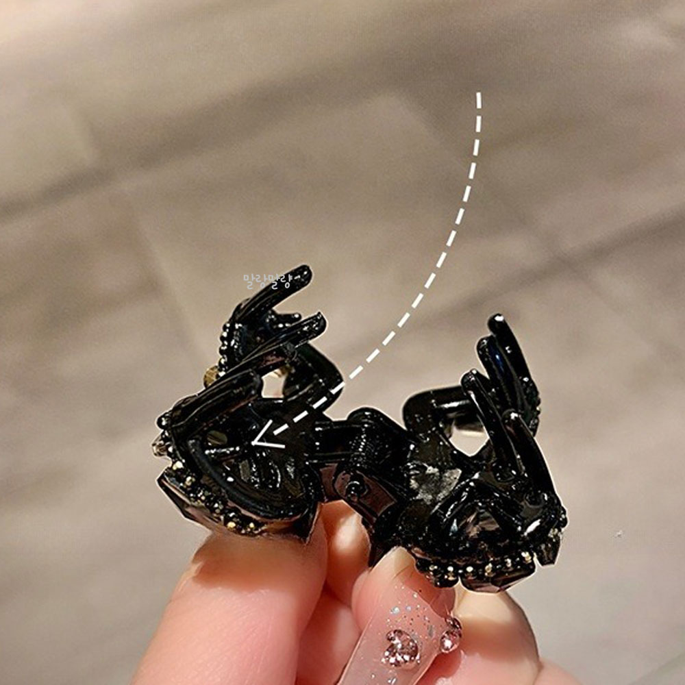 심플한 반머리리본핀 블랙 비즈 반묶음 미니집게삔 - 상세 이미지 5