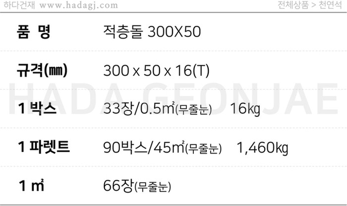 유닛 적층돌, 스탠다드 적층돌 300x50x16T / 하다건재 천연석