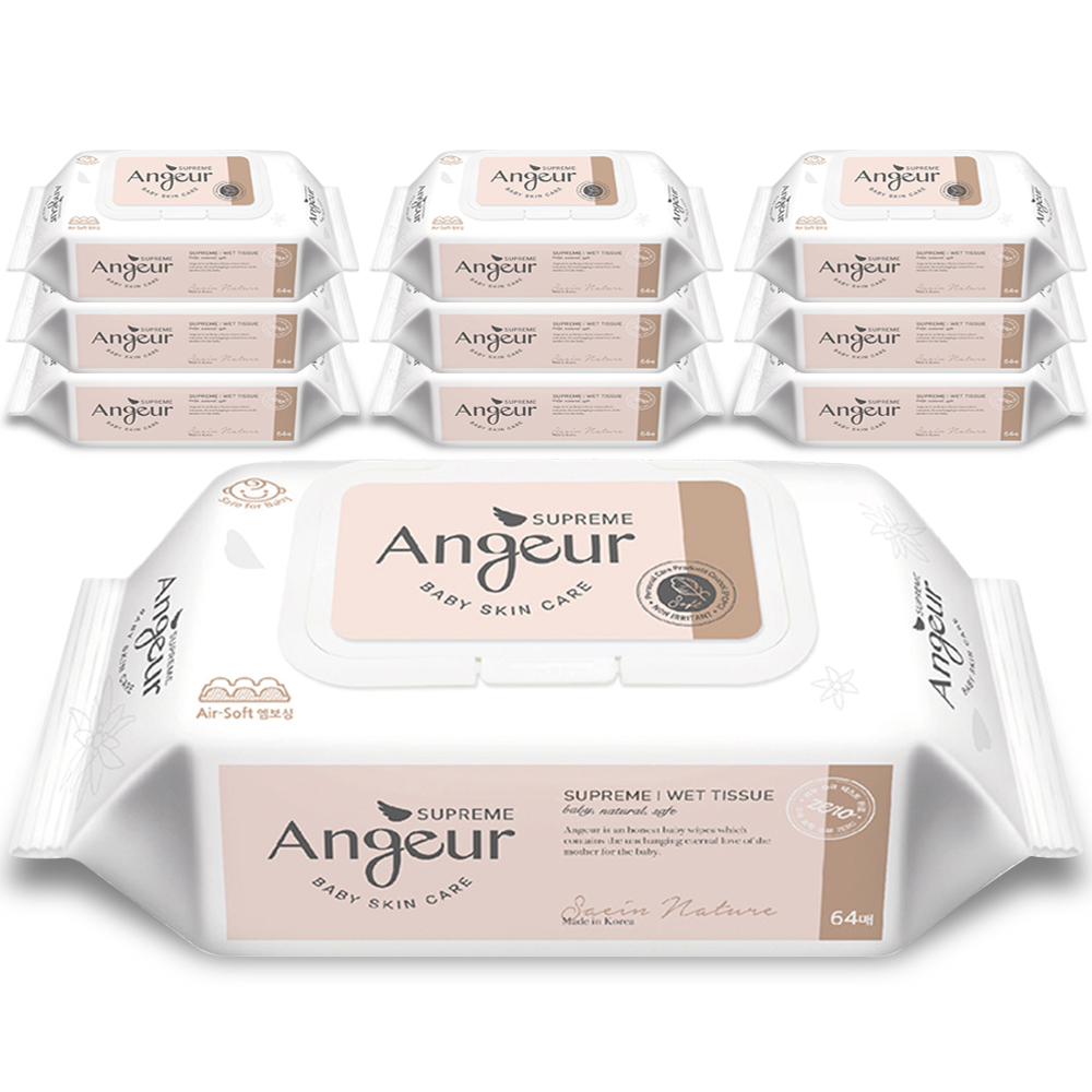 앙쥬르 슈프림 물티슈 엠보싱 64매 캡형 10팩 평량 75g 도톰 대용량