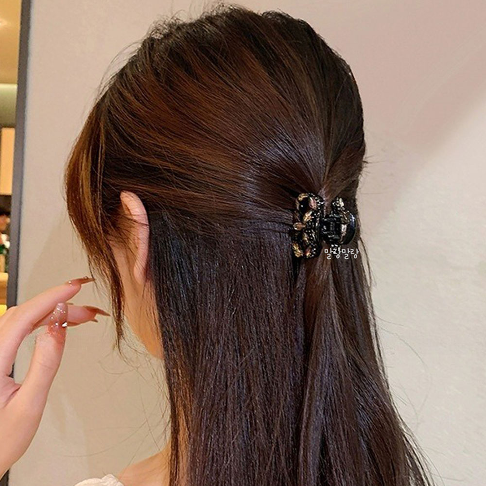 심플한 반머리리본핀 블랙 비즈 반묶음 미니집게삔 - 상세 이미지 3