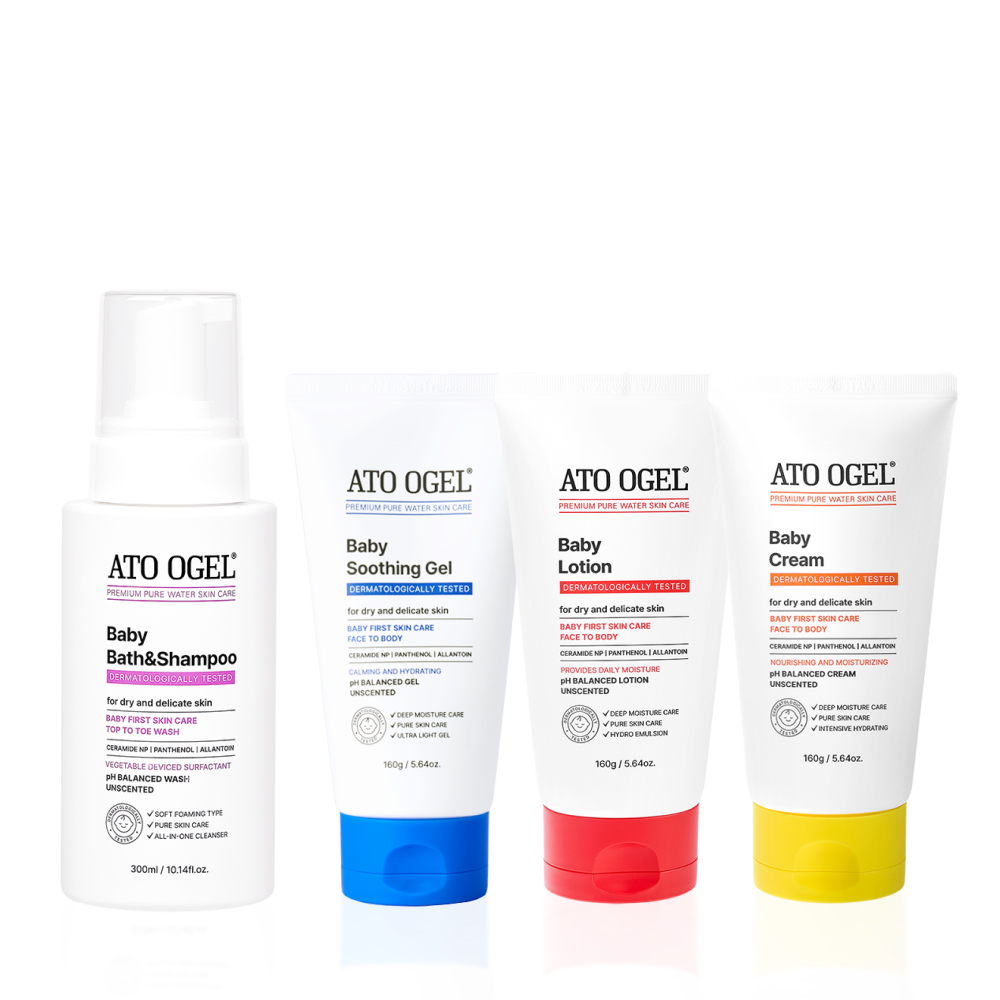 아토오겔 유아 바디워시 & 샴푸, 신생아 수딩젤, 아기로션, 베이비 크림 출산선물 4종세트