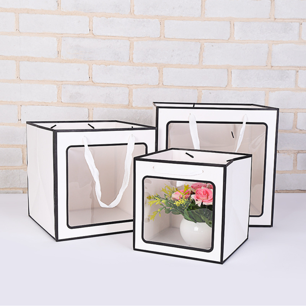투명창 정사각쇼핑백 종이가방 무지 고급 답례품 선물용 종이쇼핑백 (20x20x20) - 상세 이미지 2