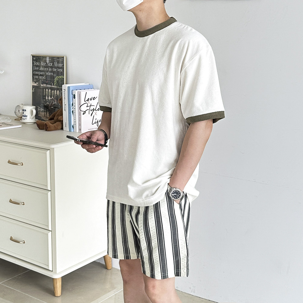 여름 테리 타월 링거티 오버핏 배색 반팔 티셔츠 3color - 상세 이미지 2