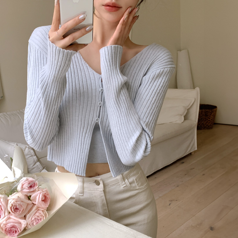투웨이 골지 크롭 가디건 cd3095 이미지 3