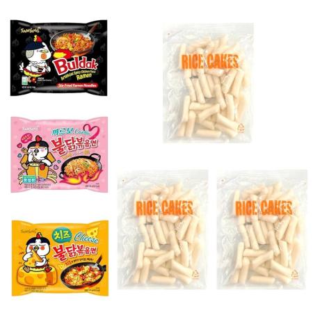 Hot Chicken Buldak Ramen 3 Flavor with Korean Rice Cake Tteokbokki Stick - Rapokki Stir Fried Ramen : 스포트리스토어