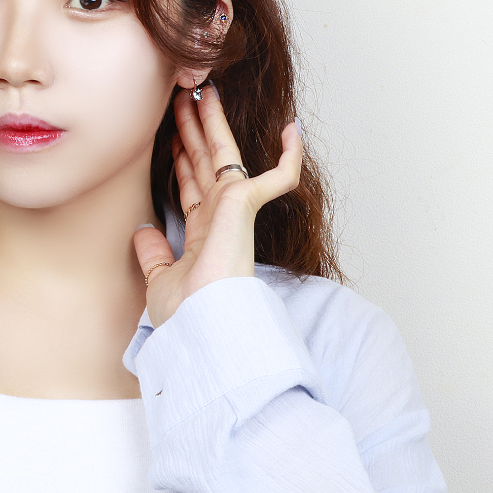 14k 런던 블루 토파즈 귀걸이 왕 큐빅 원터치 드롭 이어 링 이미지 7