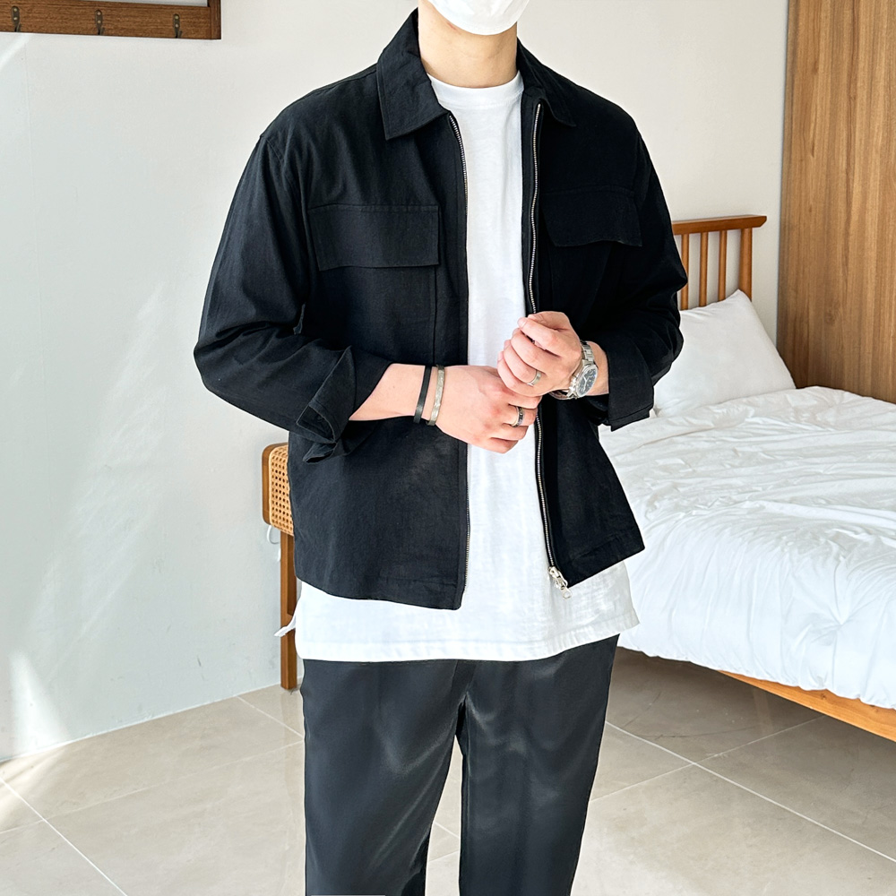 남자 린넨 자켓 바캉스 트러커 카라 여름 집업 자켓 3color - 상세 이미지 2