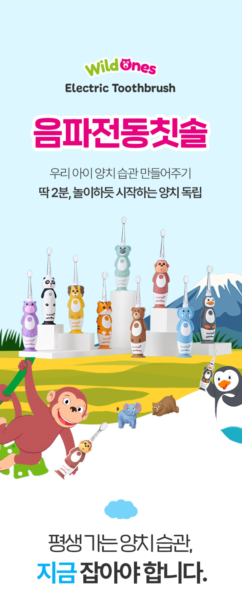 브러쉬베이비 WildOnes 동물 캐릭터 어린이용 전동칫솔(충전용) 판매처 상세 정보 이미지 3