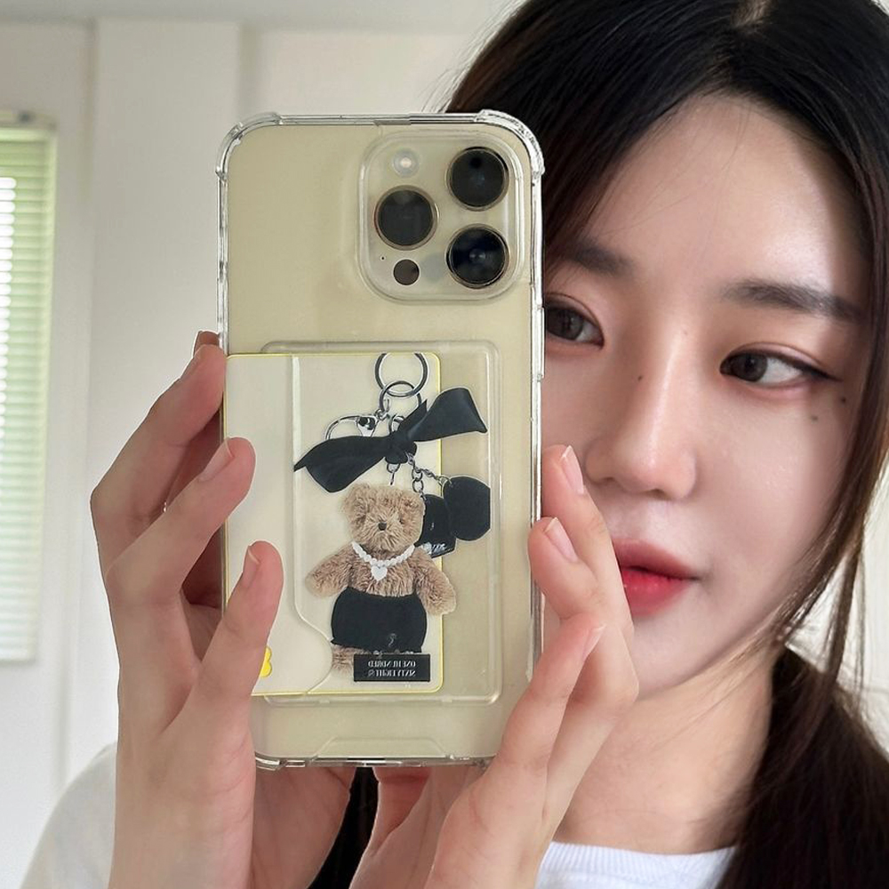 아이폰14 프로 카드수납케이스 투명 베어 블루머 패턴 - 상세 이미지 2