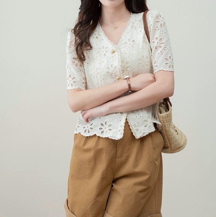 여자여자몰 더울때딱이야 레이스테이프 플라워펀칭 코튼 반팔숏자켓 여름 나시원피스레이어드 - 상세 이미지 2