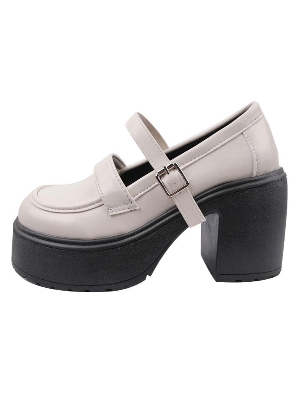 메리제인 키높이 로퍼 굽높은 캐주얼 스트랩 귀여운 통굽 아이돌 학생 패션 코디 블랙 8cm - 상세 이미지 4