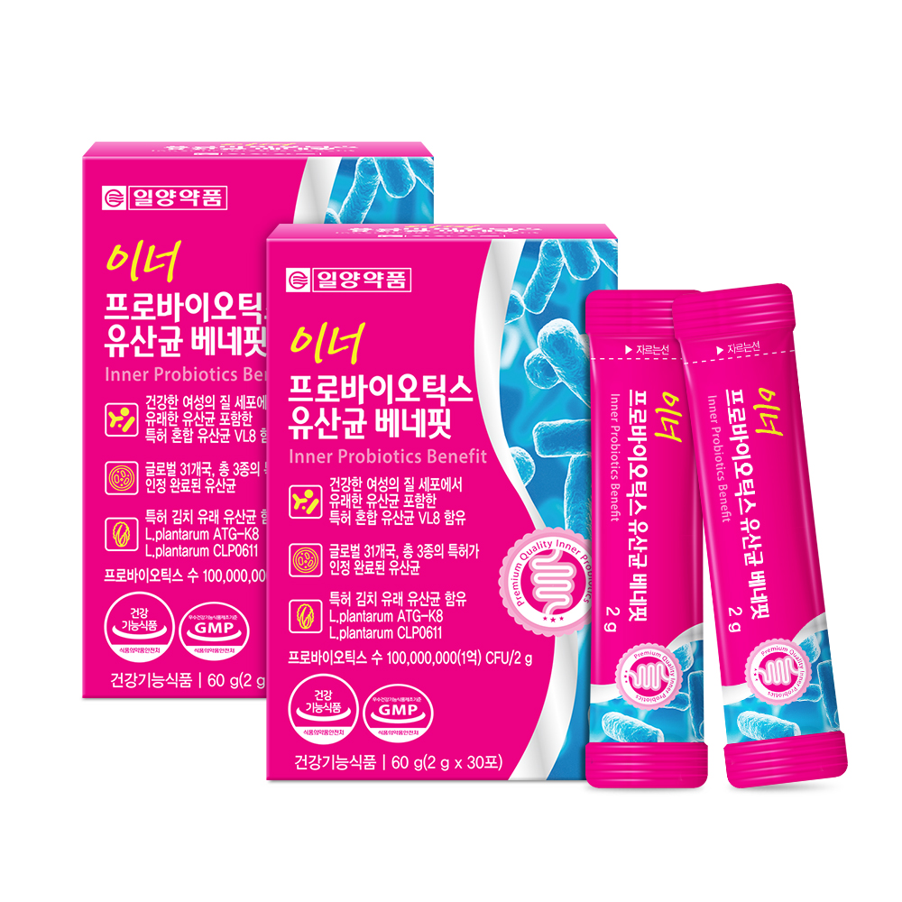 일양약품 이너 신프로바이오틱스 여성 질유래유산균 베네핏 2박스