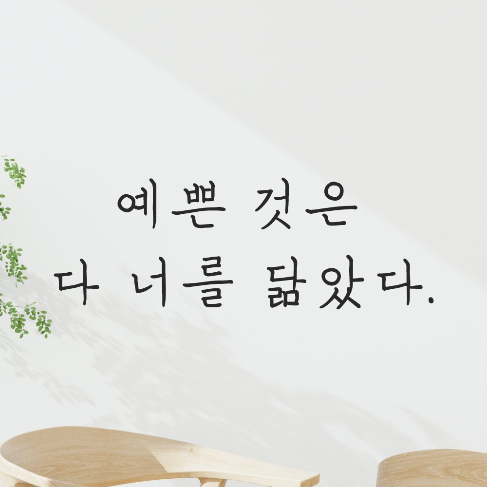 인테리어 포인트 감성 손글씨 레터링 스티커 예쁜 것은 다 너를 닮았다 LH-061S 검정 이미지 6