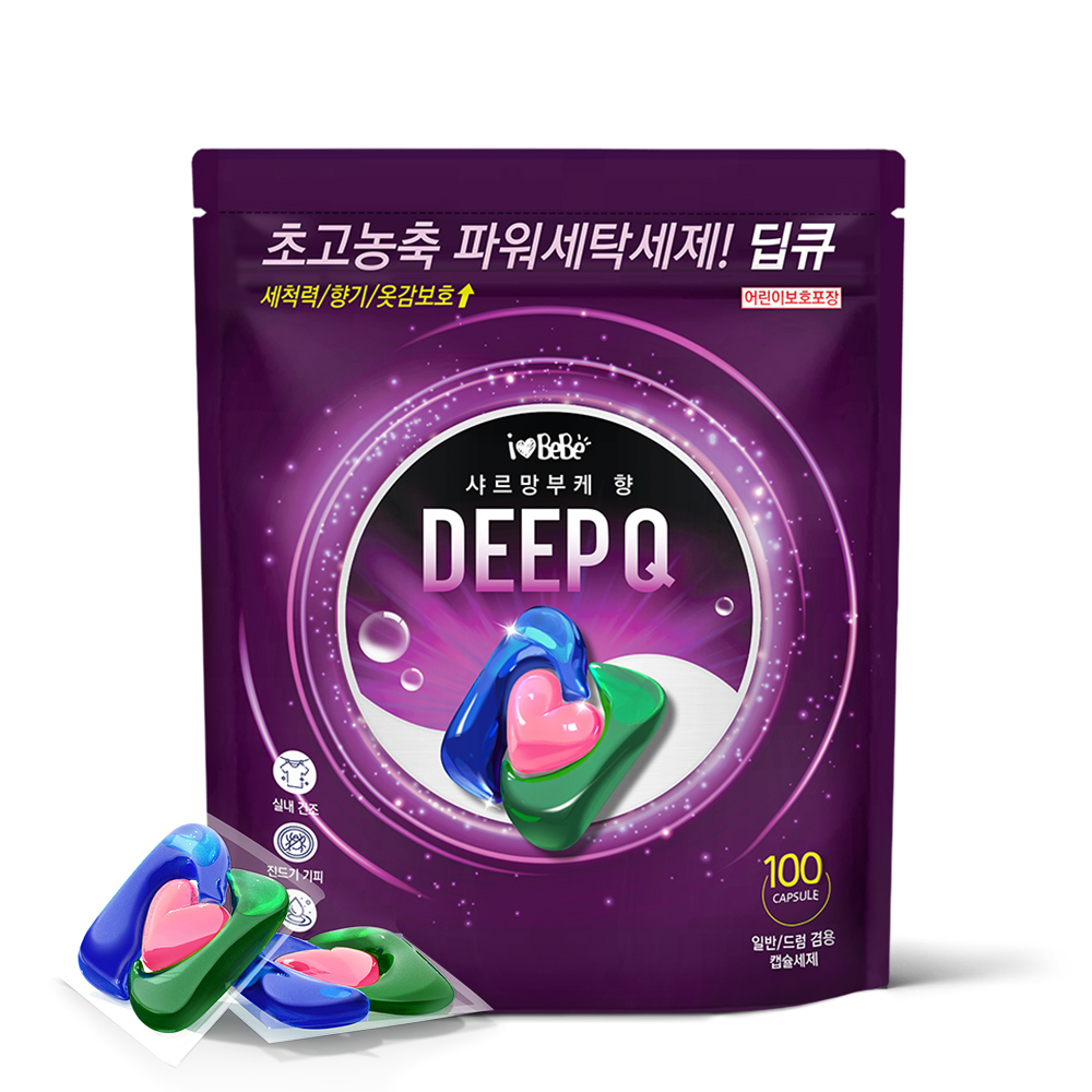 아이러브베베 딥큐 3in1 고농축 캡슐세제 100개 오션브리즈 세탁세제 실내건조 드럼 일반 겸용