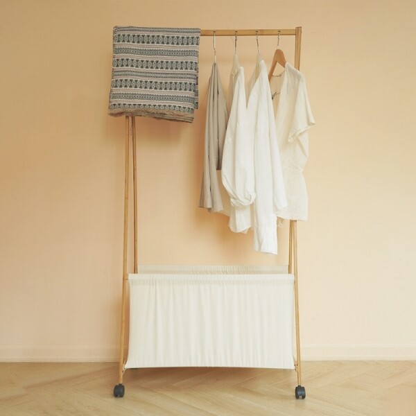 바퀴달린 대나무 원목 행거 이동식 스탠드 옷걸이 70cm