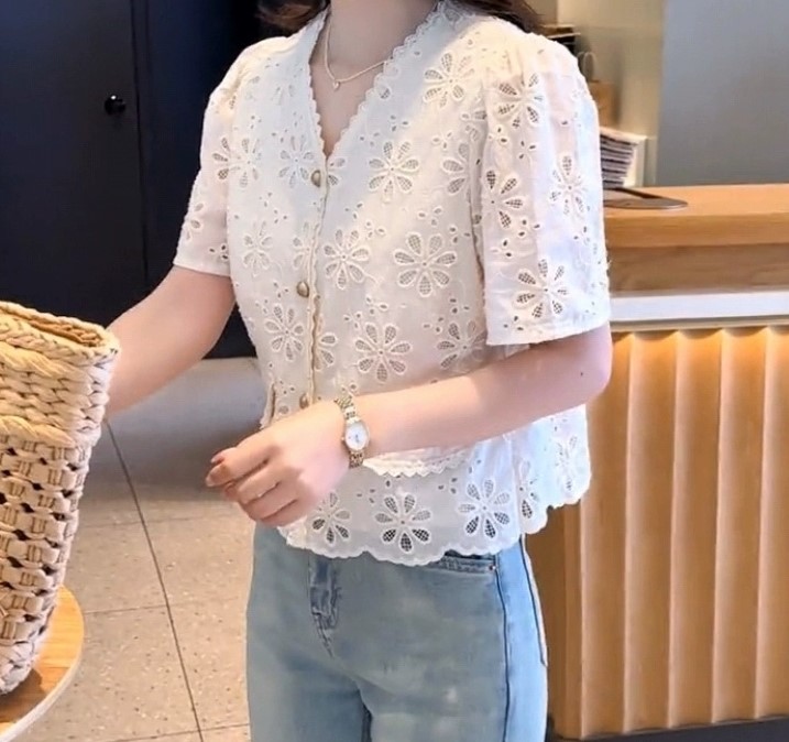 여자여자몰 더울때딱이야 레이스테이프 플라워펀칭 코튼 반팔숏자켓 여름 나시원피스레이어드 이미지 8
