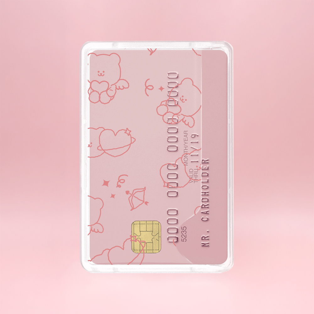 아이폰 맥세이프 카드지갑 수납 베이직 엔젤 곰찌 패턴 핑크