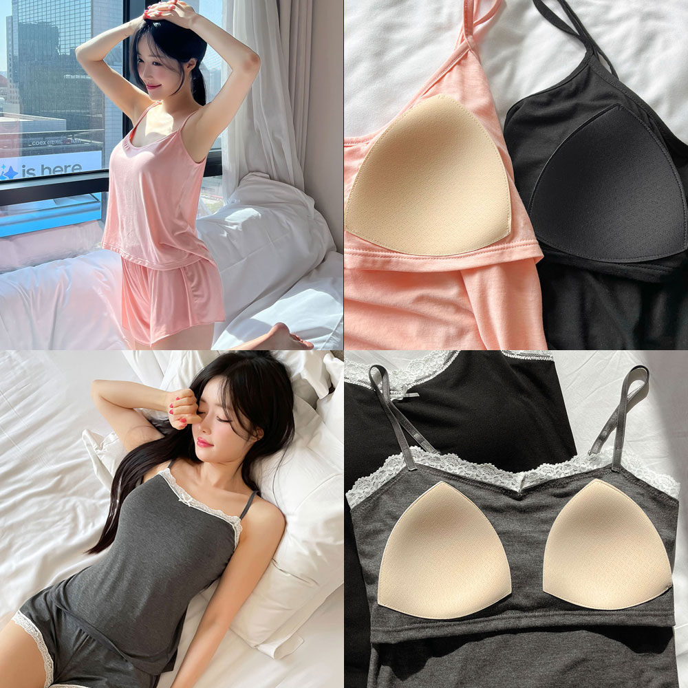 [N배송]2종 택1 크라시앙 텐셀 여성 파자마 민소매 캡내장 홈웨어 잠옷 세트 여름 실내복 - 상품 이미지