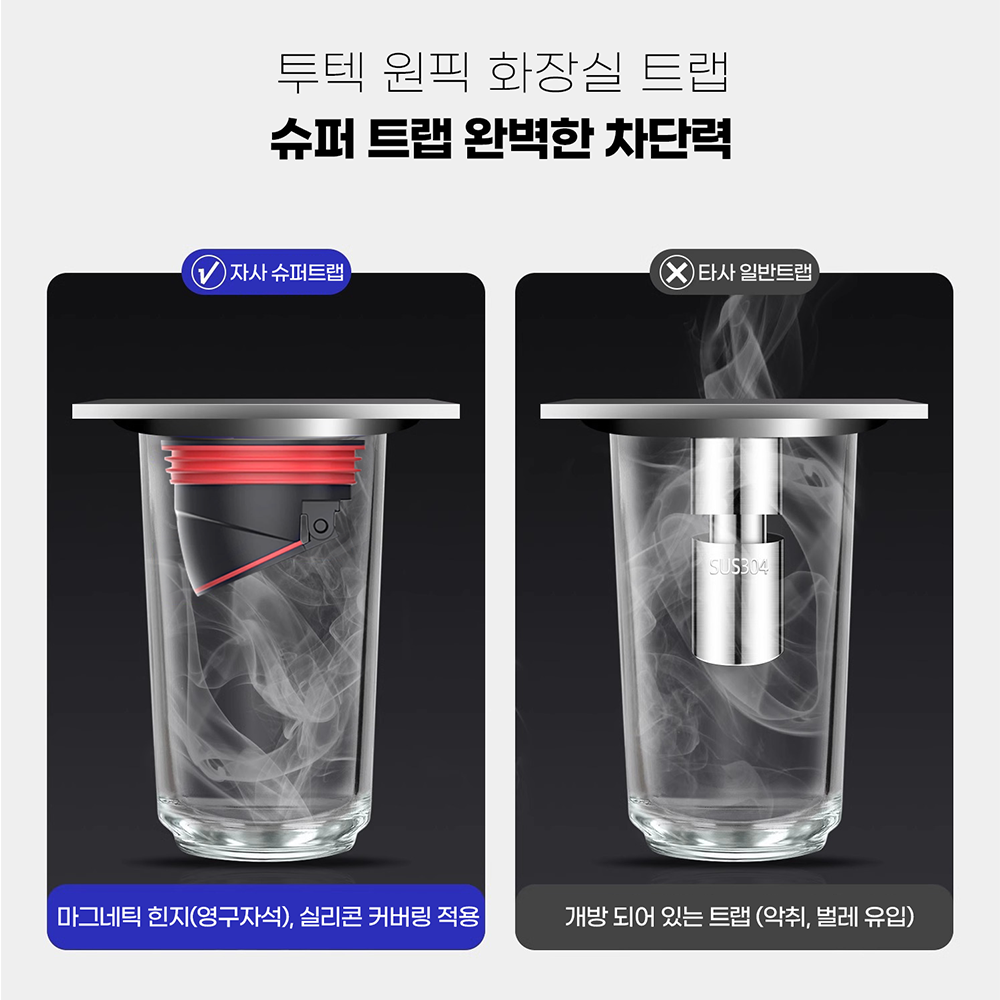 투텍 원픽 하수구 자석 트랩 욕실 화장실 베란다 배수구 악취 냄새 역류 벌레 차단 ABS 이미지 8