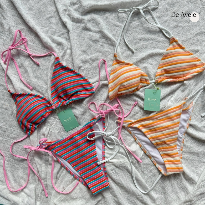 스트라이프 비키니 비비드 타월 끈 홀터넥 DRIP 상세 이미지 6