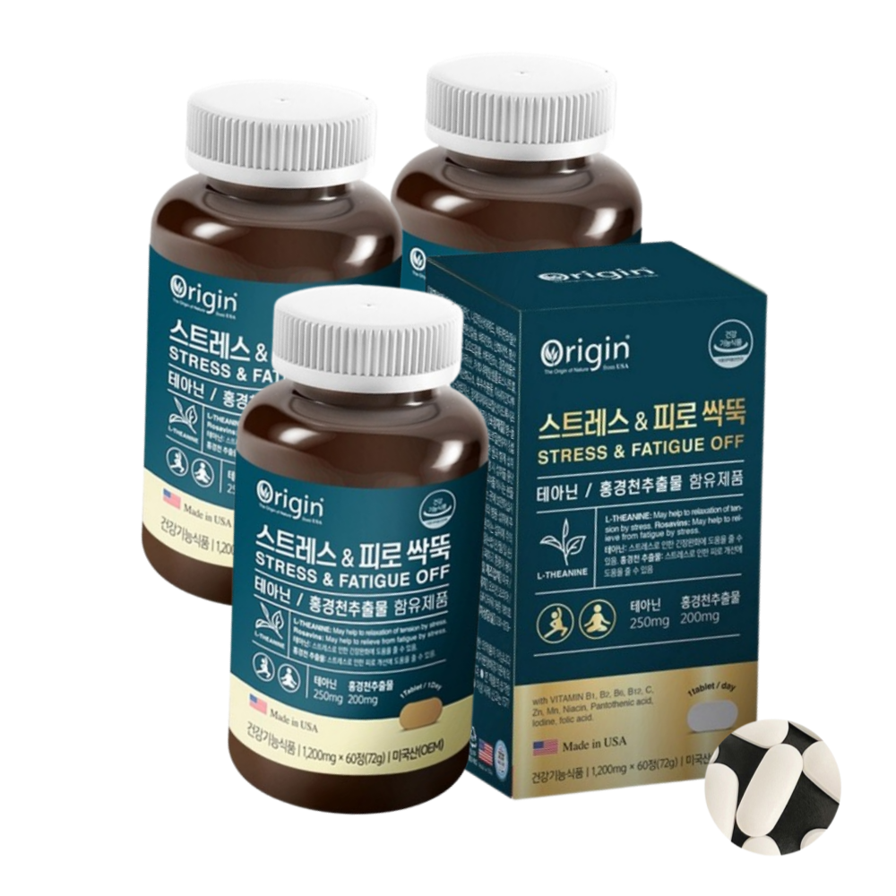 홍경천 테아닌 스트레스 & 피로싹뚝 1,200mg 60정 3통 6개월분 피로개선 스트레스해소 영양제 - 상품 이미지