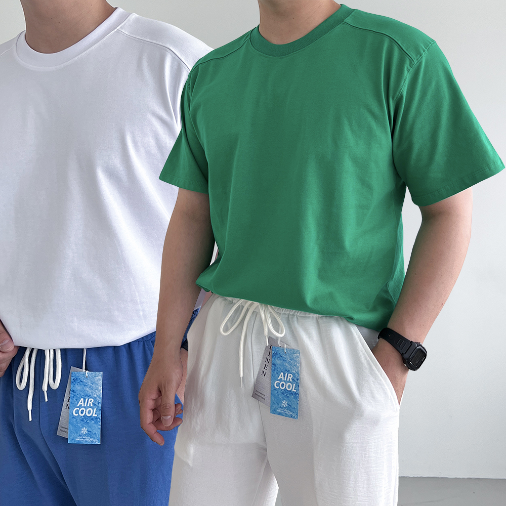 남자오버핏반팔 남성쿨티셔츠 레이어드 흰티 흰색면티 - 상품 이미지