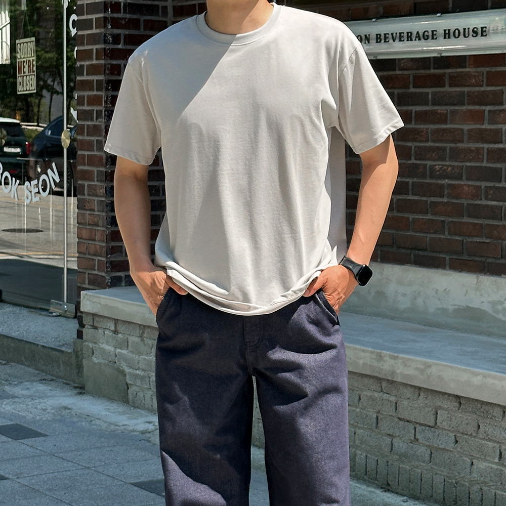 남자 수피마반팔 여름 비침없는 부드러운 무지 오버핏반팔 - 상세 이미지 5