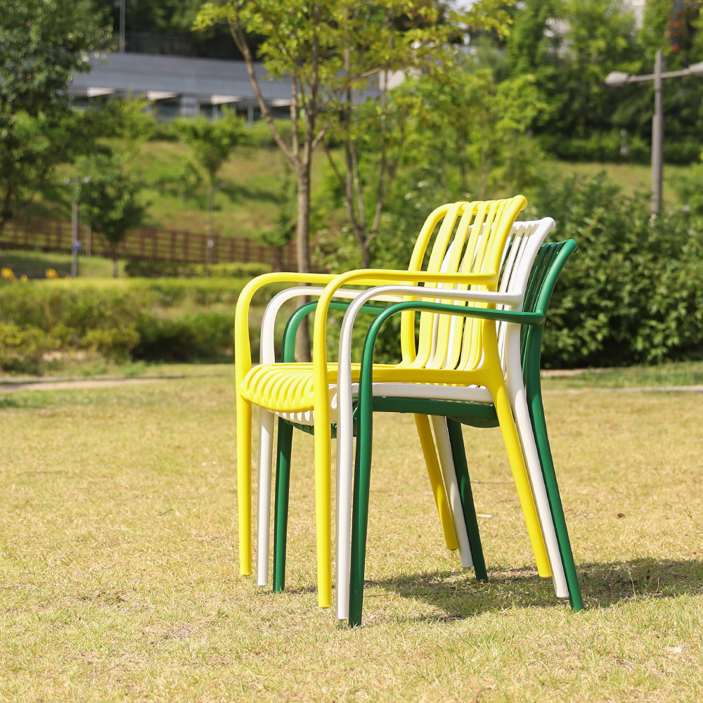 (2인세트)안시 암체어 야외용 카페 테라스 정원 플라스틱 의자 테이블 세트 옐로우