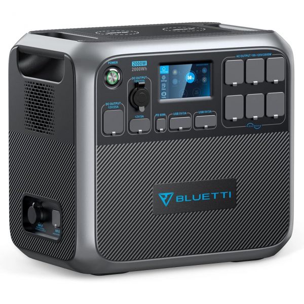 BLUETI AC200P 휴대용 발전소 2000Wh LiFePO4 배터리 백업2000W AC 콘센트 6개 포함 야외 캠핑용 태양광 발전기 RV 여행 가정용태양광... 