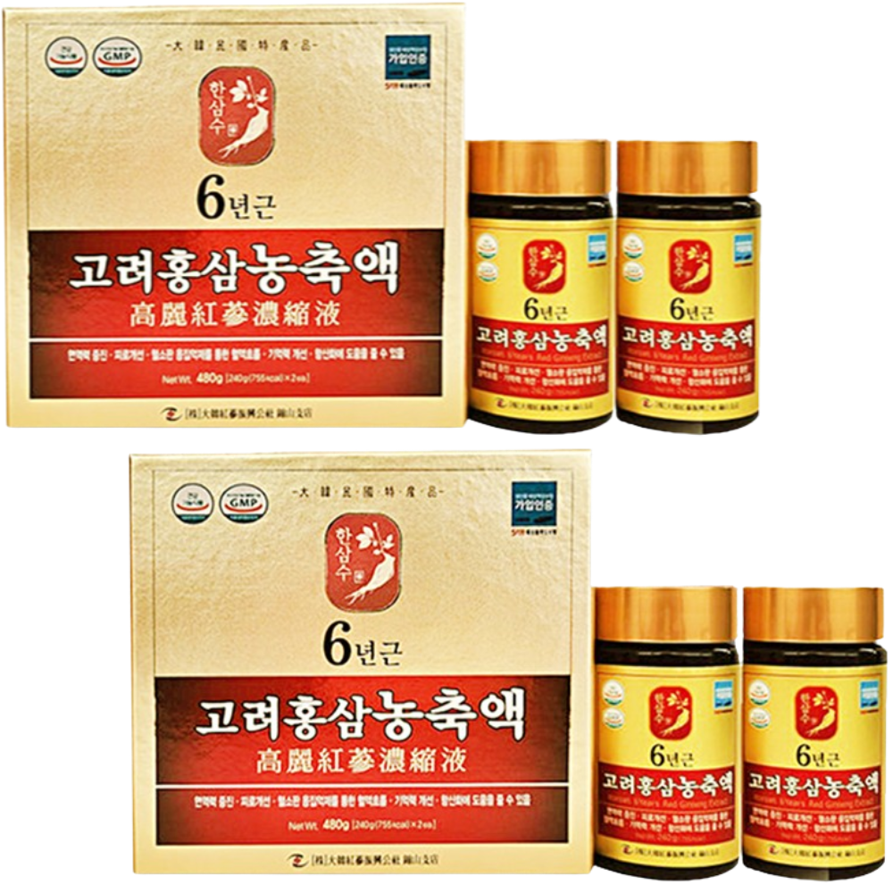 대한홍삼진흥공사 6년근 고려 홍삼 농축액 100% 240g 2병세트 x2박스 진액 엑기스 - 상품 이미지