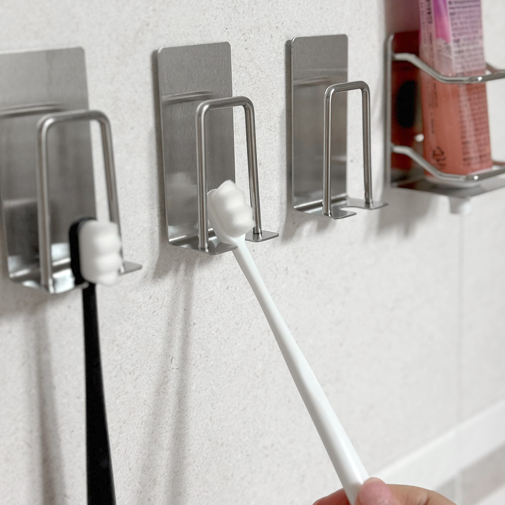 공간마법 스텐 칫솔 치약 면도기 걸이 욕실정리 세트 - 상세 이미지 4
