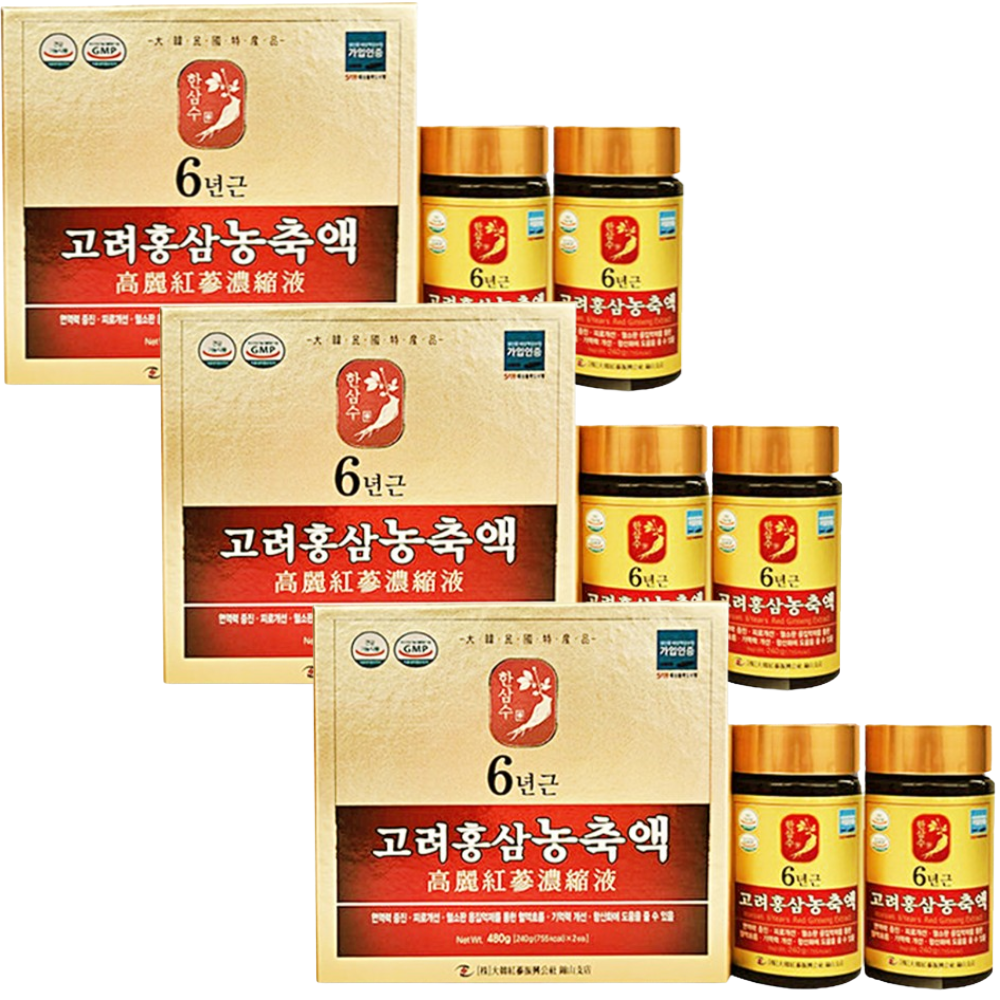 대한홍삼진흥공사 6년근 고려 홍삼 농축액 100% 240g 2병세트 x3박스 진액 엑기스 - 상품 이미지