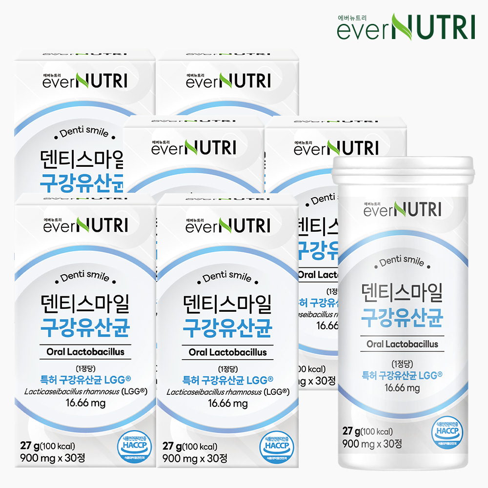 에버뉴트리 덴티스마일 구강유산균 자일리톨 특허 유산균 30정, 6개 - 상품 이미지