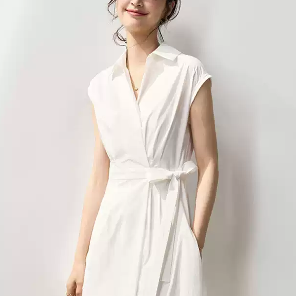 여성 블랙 롱원피스 카라넥 랩스타일 슬림핏 맥시 하객룩 오피스룩 여름 벨트 원피스 이미지 6