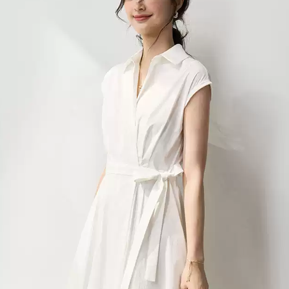 여성 블랙 롱원피스 카라넥 랩스타일 슬림핏 맥시 하객룩 오피스룩 여름 벨트 원피스 이미지 7