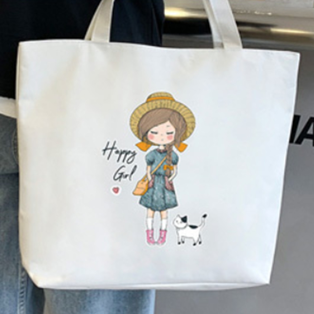 데일리 여성 빅에코백 학원가방 예쁜 학생 캔버스가방 패브릭 지퍼 수납 - 상품 이미지