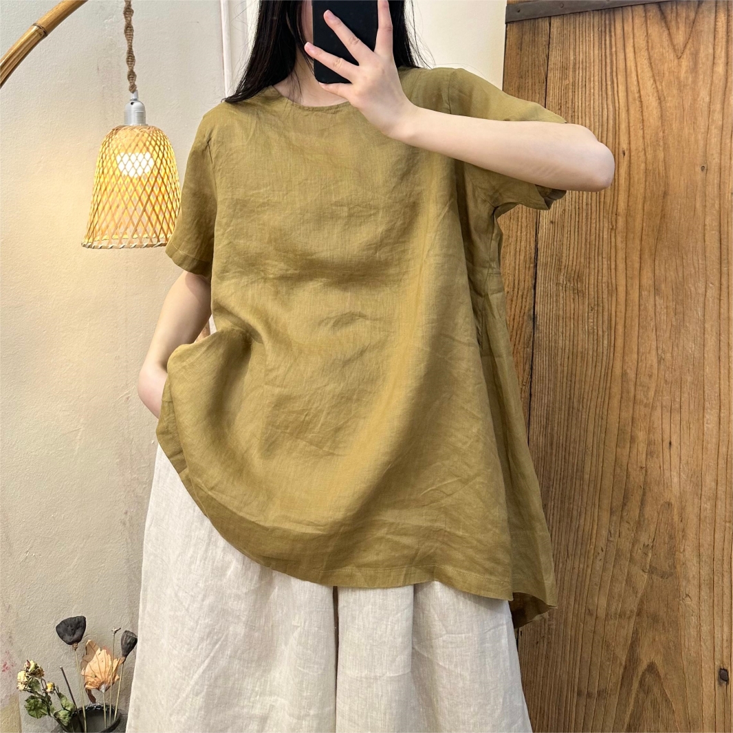 여름 뒷단추 린넨 롱티셔츠 루즈핏 40 50대여성의류 미시옷 엄마옷 - 상세 이미지 4