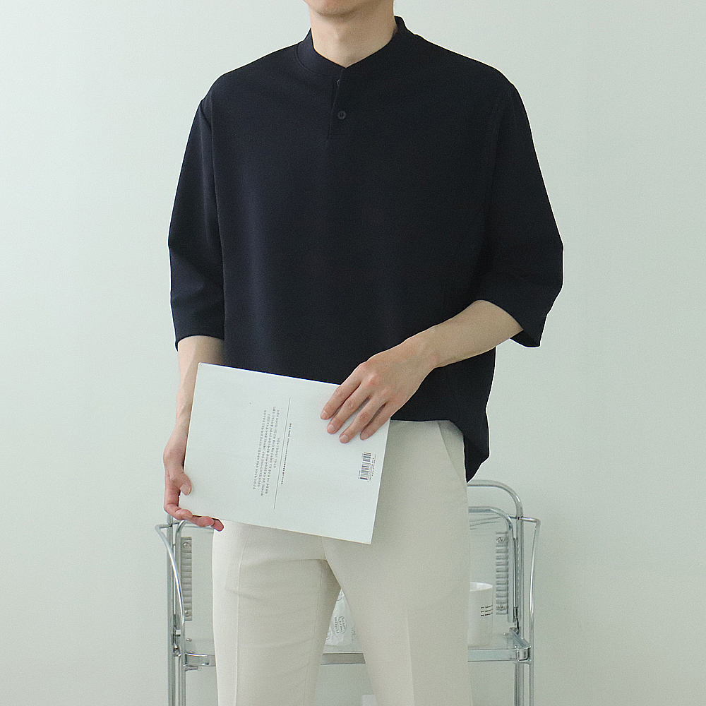 남자 7부티 오버핏 빅사이즈 차이나카라 헨리넥 반팔 - 상세 이미지 4