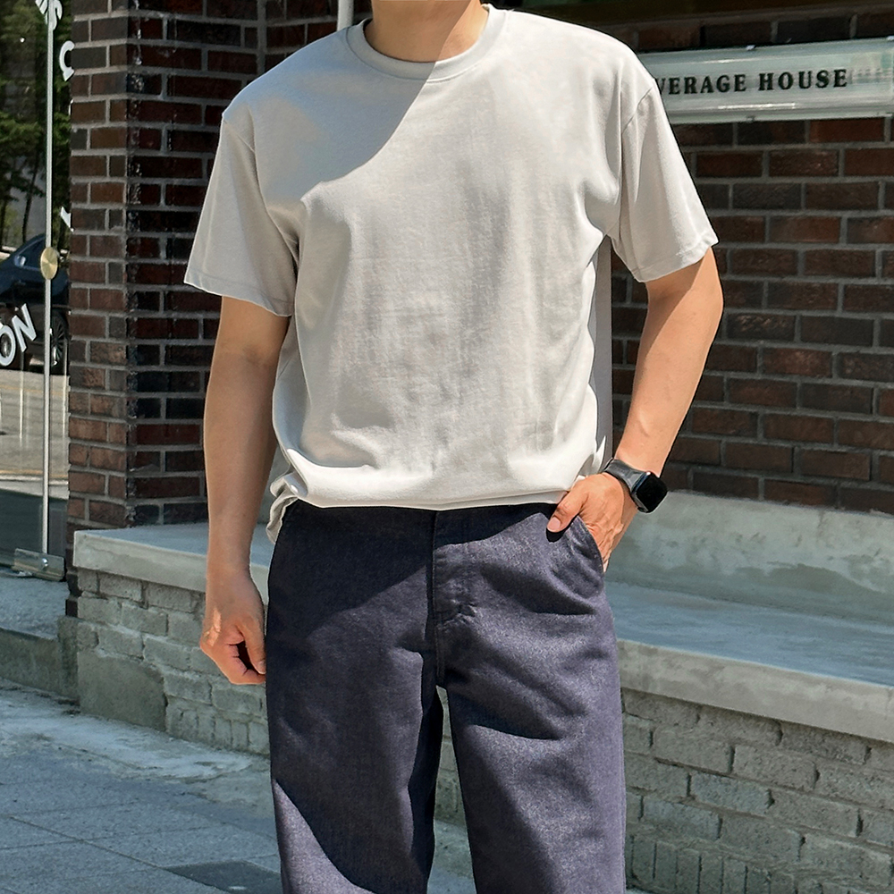남자 수피마반팔 여름 비침없는 부드러운 무지 오버핏반팔 - 상세 이미지 4