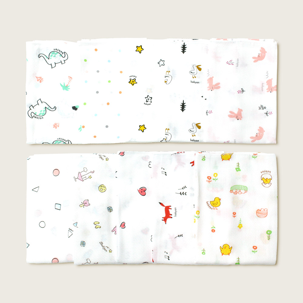 베이비앙 국내산 무형광 신생아 아기 유아 순면 캐릭터 나염 가제 엠보손수건 10장(혼합가능)