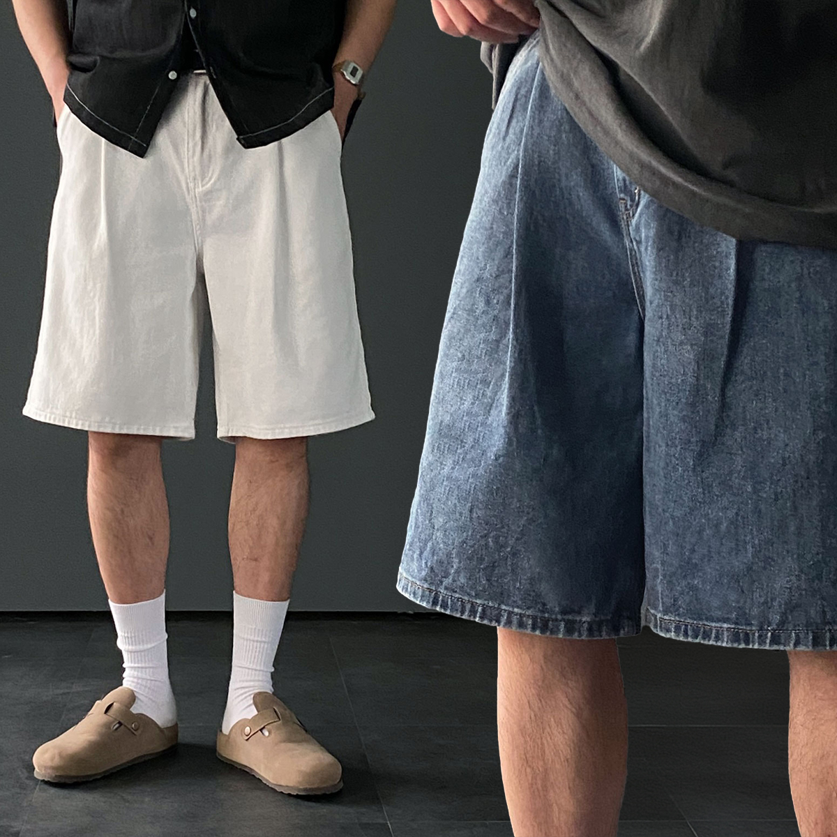 남자흰반바지 남자버뮤다팬츠 6부반바지 - 상품 이미지