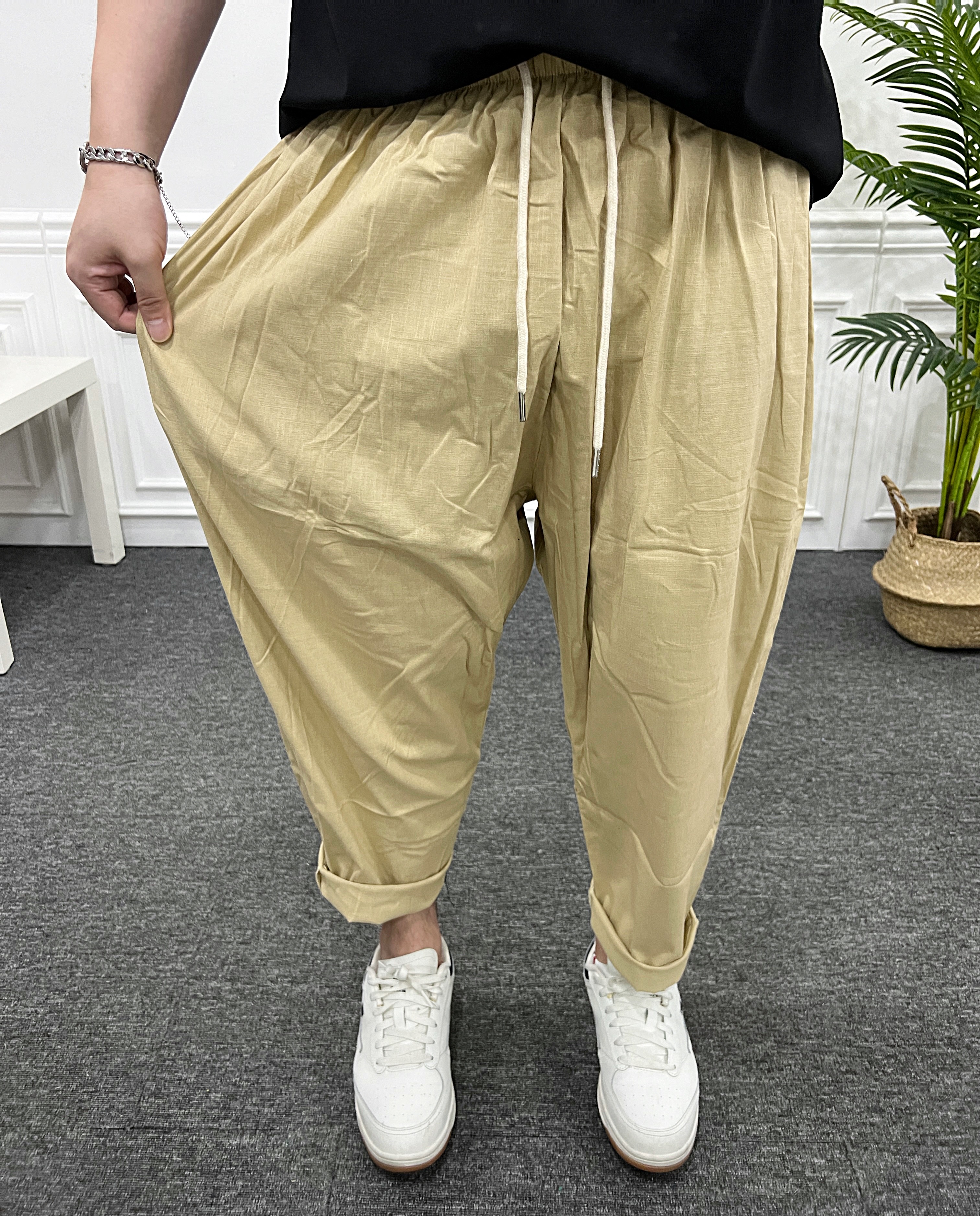 남자 여름바지 밴딩 배기 와이드 벌룬 린넨팬츠 - 상세 이미지 2