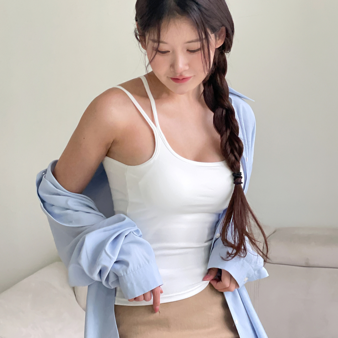 두줄 어깨끈 크롭 이너 민소매 끈나시티 나시 탑 - 상세 이미지 2