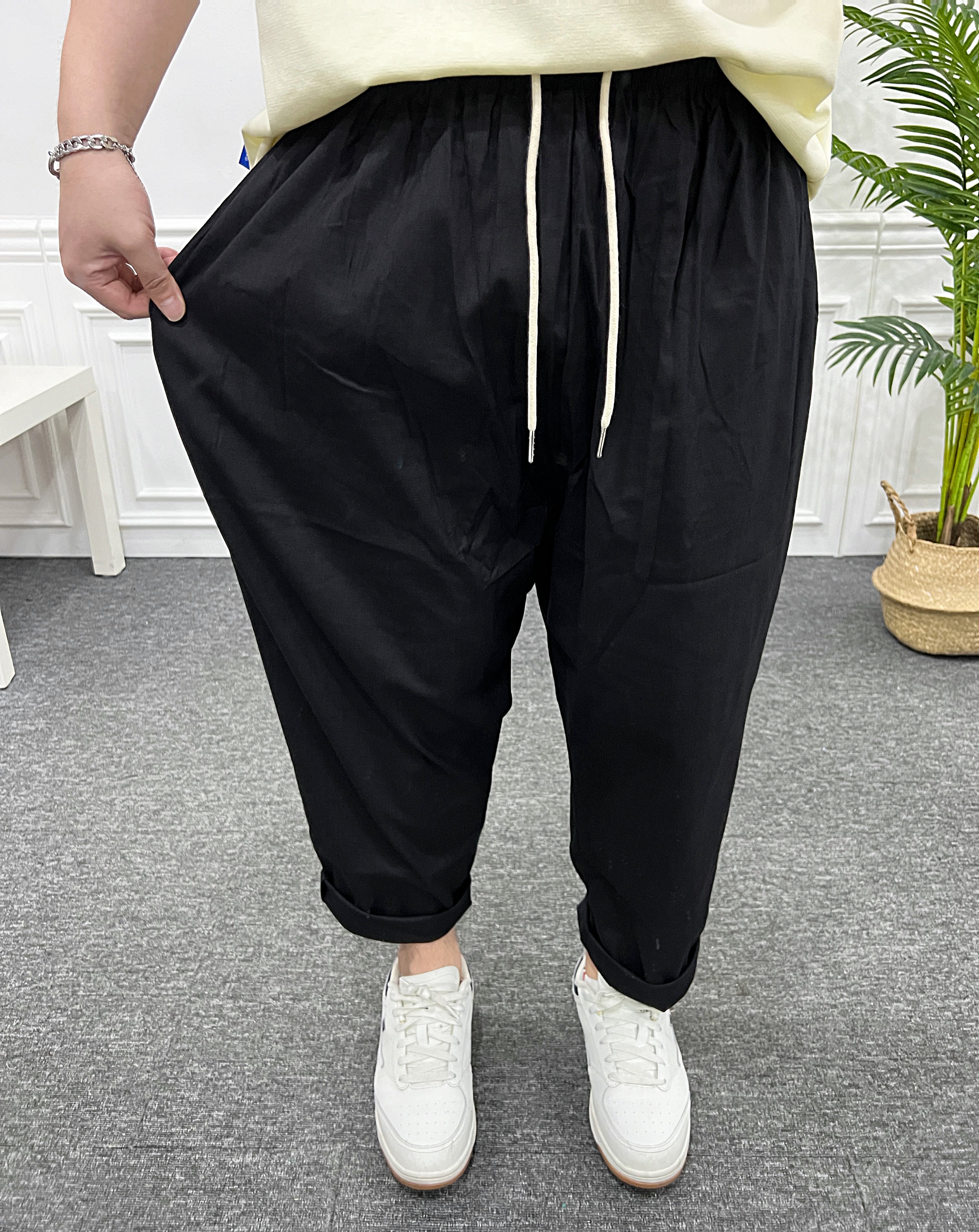 남자 여름바지 밴딩 배기 와이드 벌룬 린넨팬츠 - 상세 이미지 5