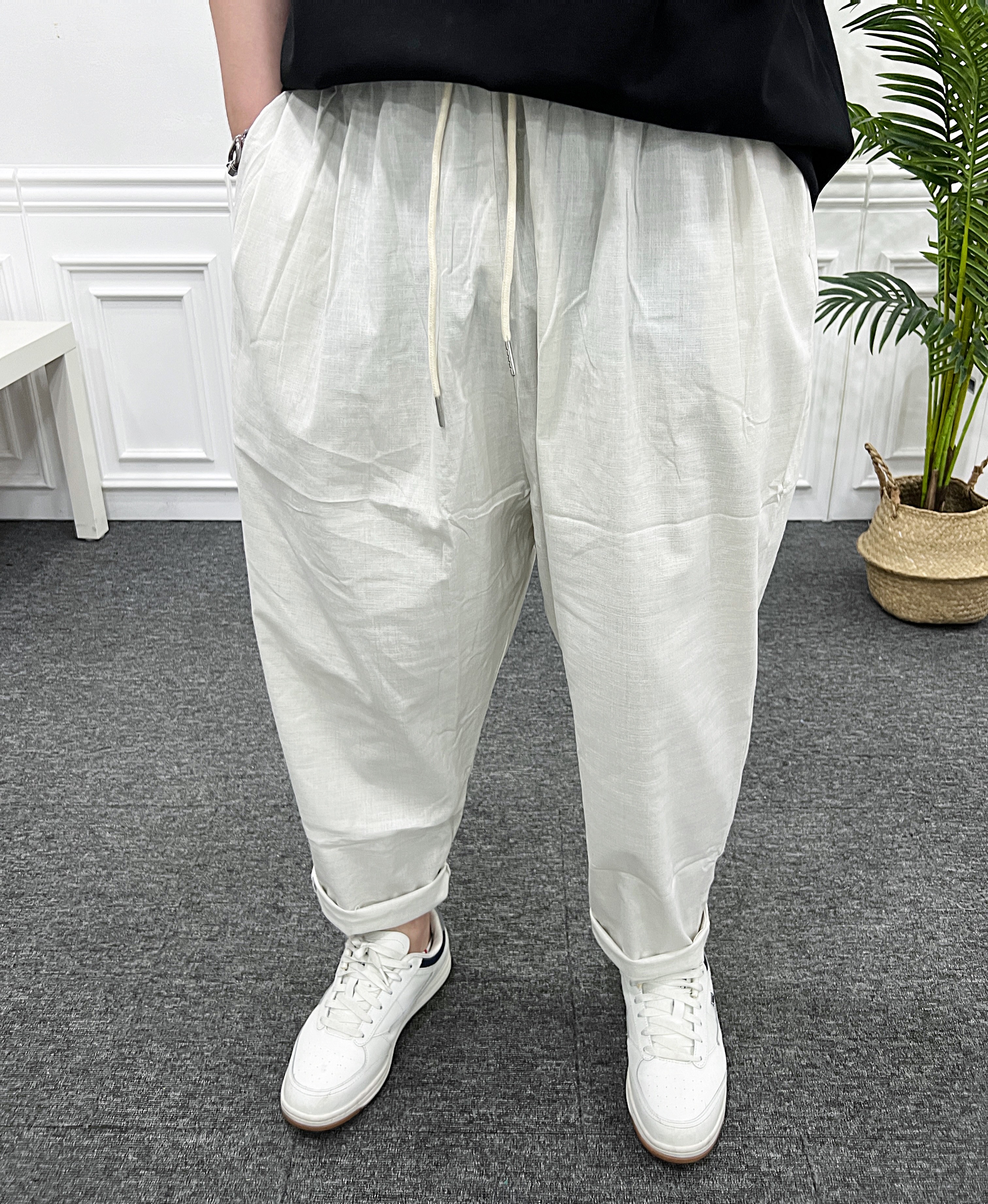 남자 여름바지 밴딩 배기 와이드 벌룬 린넨팬츠