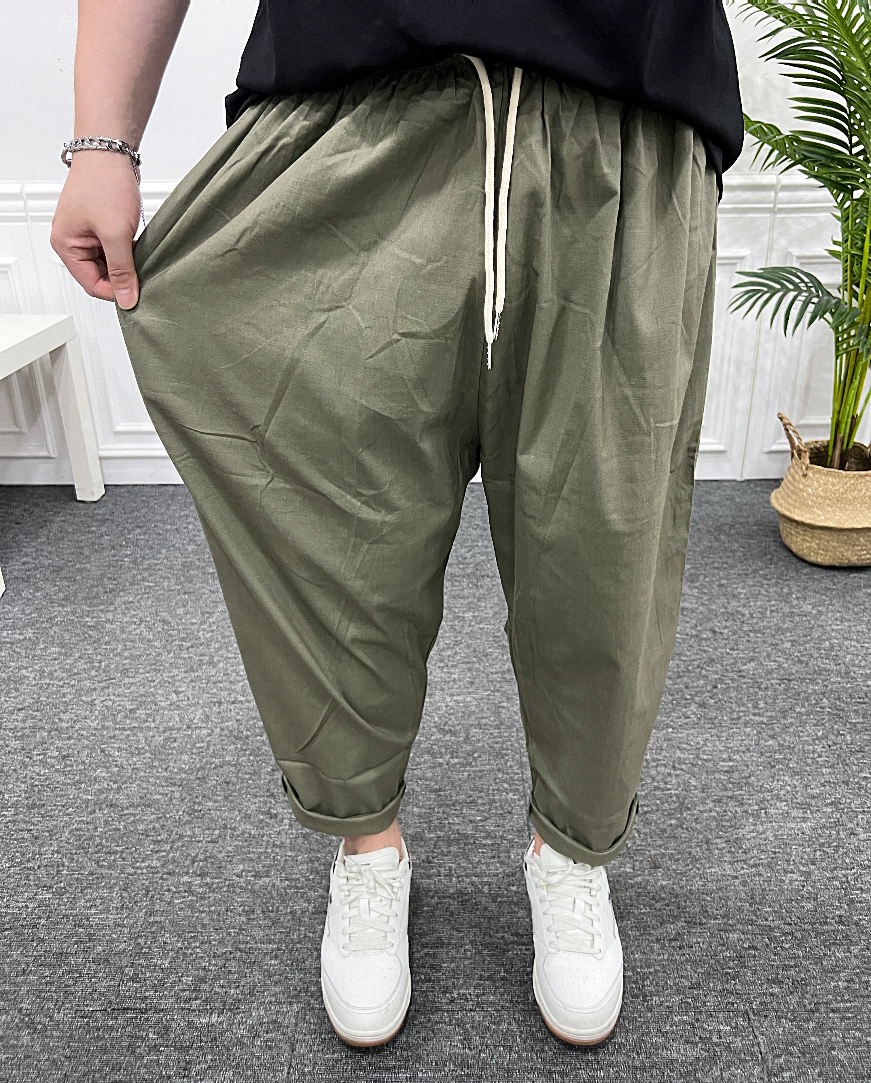 남자 여름바지 밴딩 배기 와이드 벌룬 린넨팬츠 - 상세 이미지 3