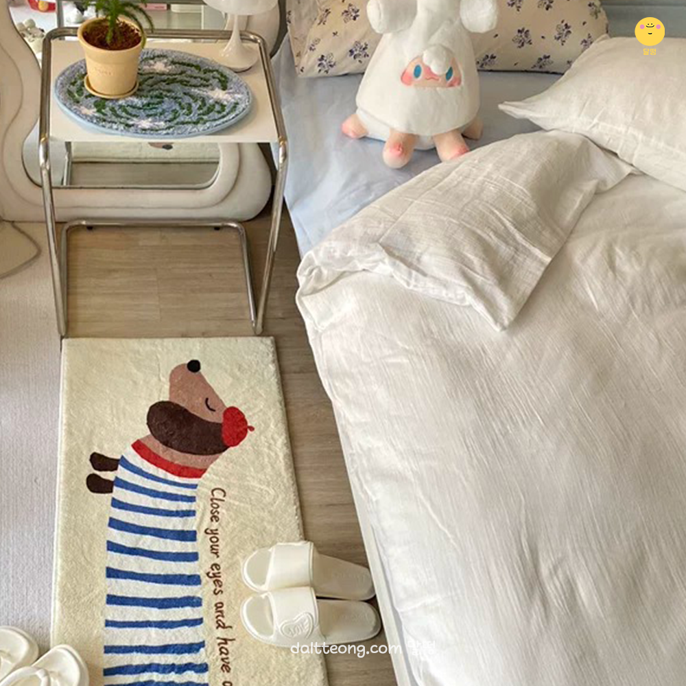 달떵 귀여운 프렌치 닥스훈트 강아지 거실 침대 롱 러그 베이지, 150x50cm