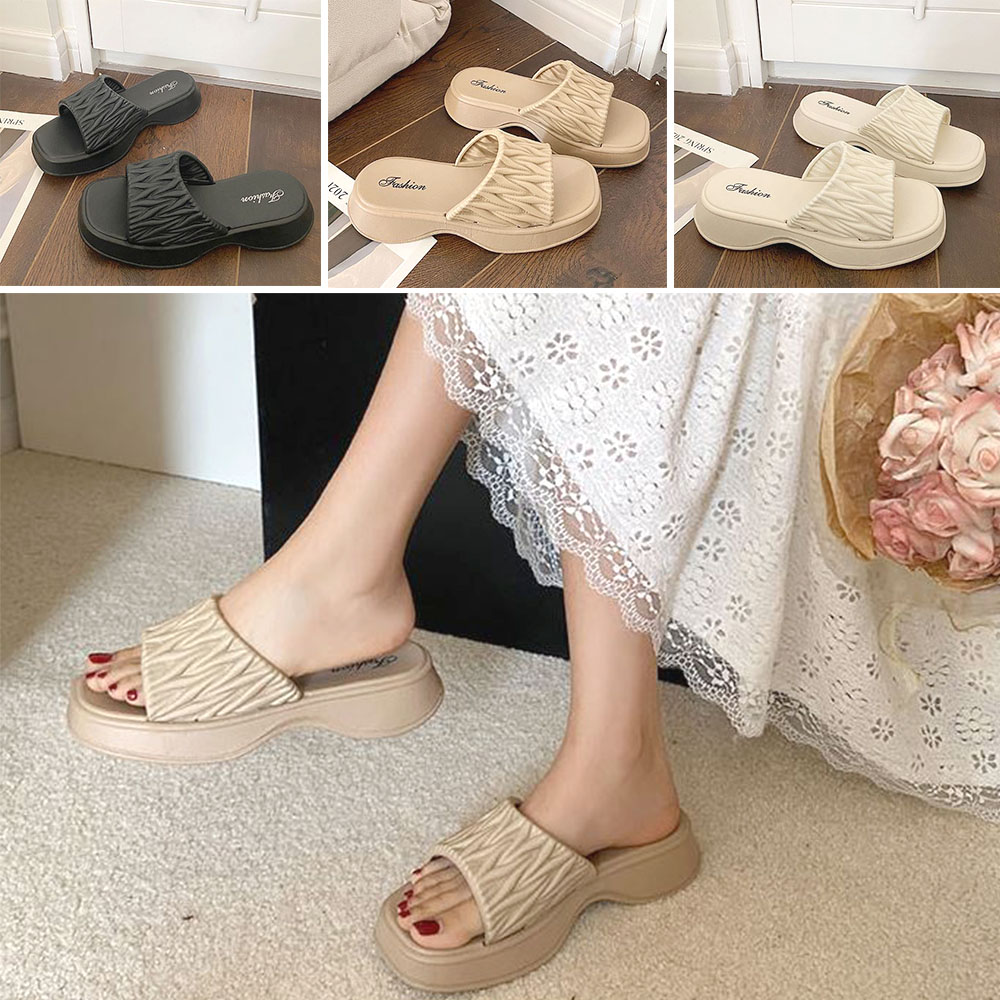 여성 통굽 슬리퍼 키높이 여름 여자 비치 데일리 리플 샌들