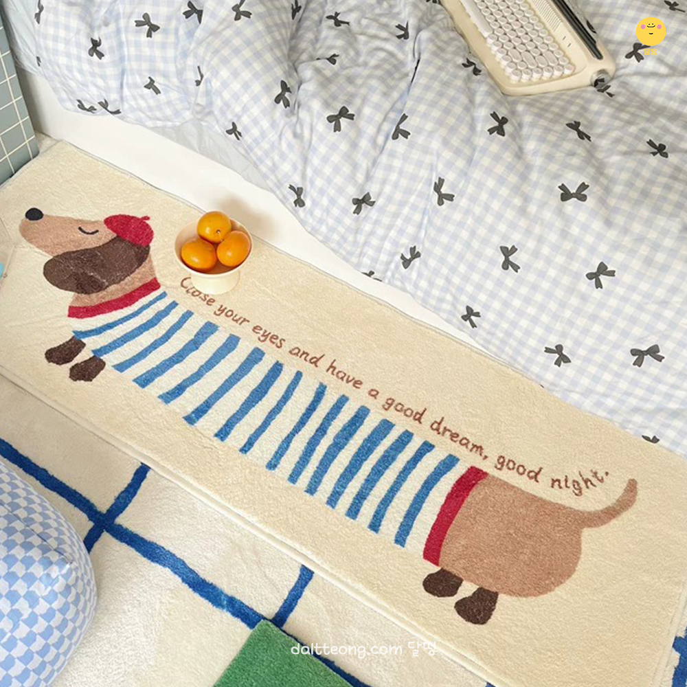 달떵 귀여운 프렌치 닥스훈트 강아지 거실 침대 롱 러그 베이지, 120x40cm