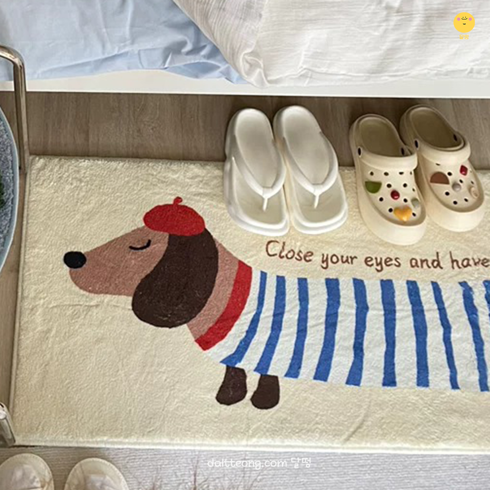 달떵 귀여운 프렌치 닥스훈트 강아지 거실 침대 롱 러그 베이지, 150x50cm